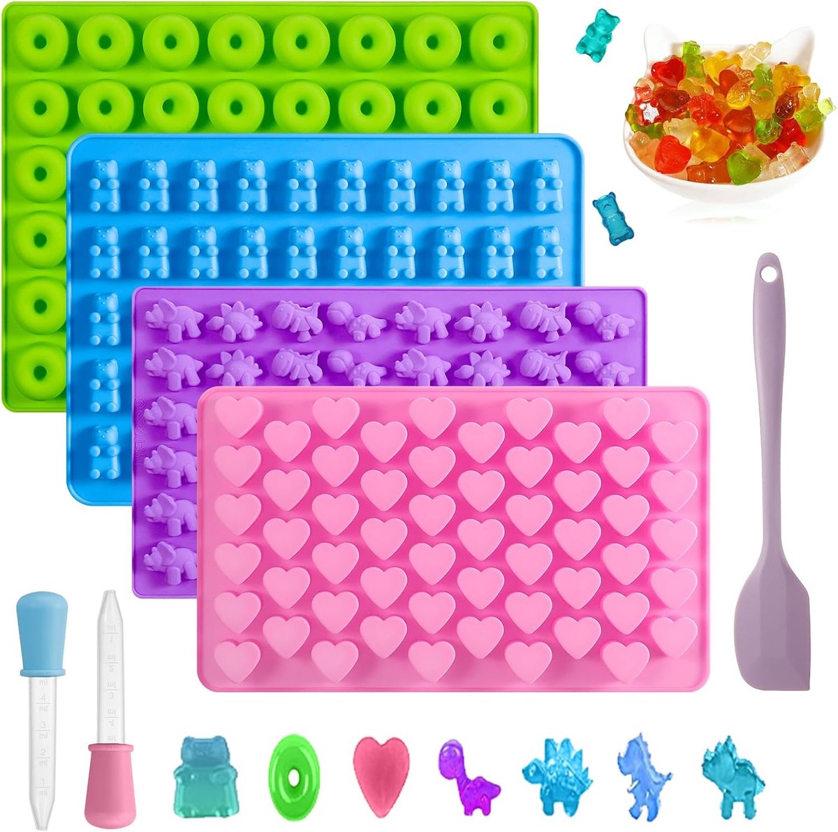 Ibenzoa® Siliconen Snoepvormen Set - 4 Vormen, Pipetten & Spatel - Flexibel & Duurzaam