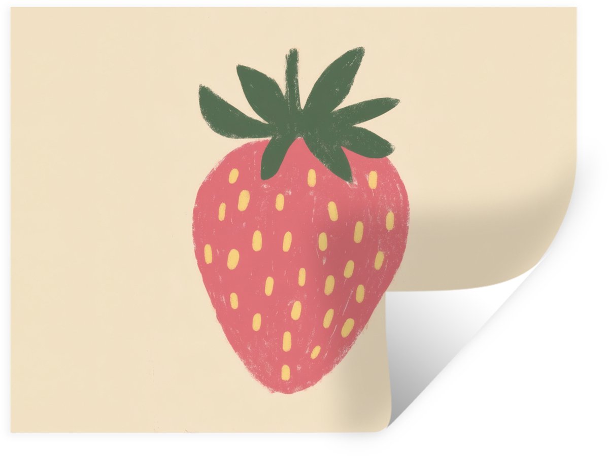 Muurstickers - Sticker Folie - Aardbei - Minimalistisch - Rood - Fruit - 120x90 cm - Plakf