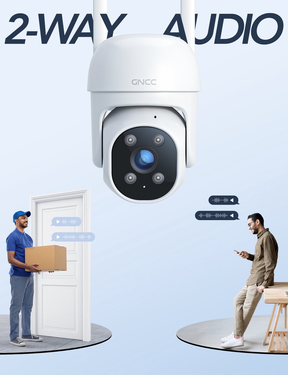 GNCC GK2C Bewakingscamera voor Buiten - 1080P IP-Camera's - Wifi Bluetooth en app - PTZ 360° - Waterdicht (IP66) - 2-Weg Audio - Wit – foto 8