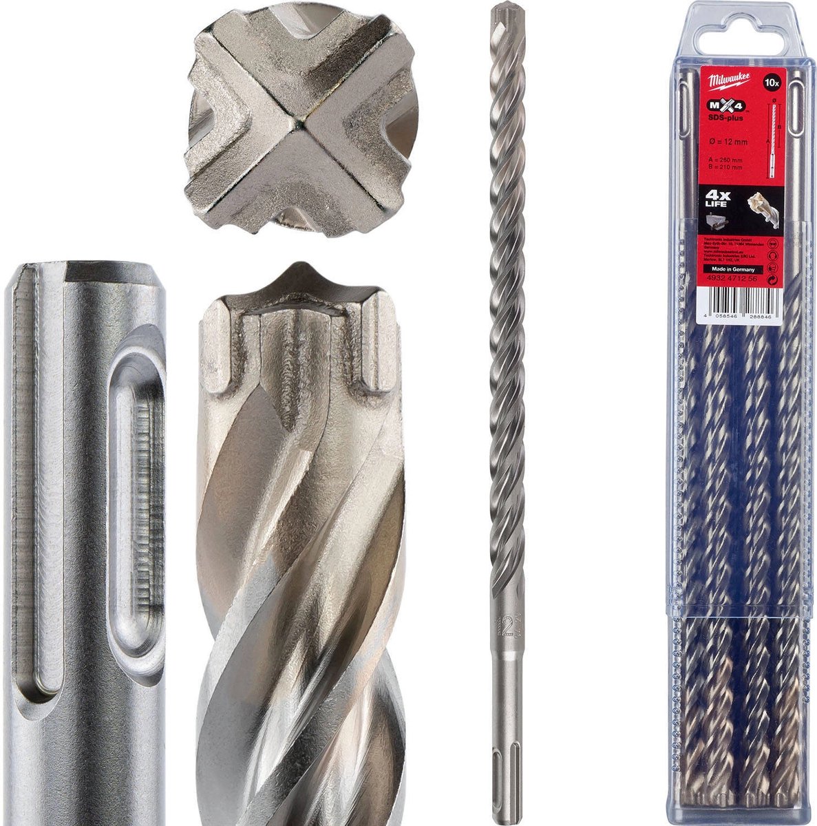 Milwaukee SDS-plus MX4 hamerboren - 4-kanten snijdend / 10 stuks SDS-Plus MX4 12 x 260-10 stuks - 4932471256