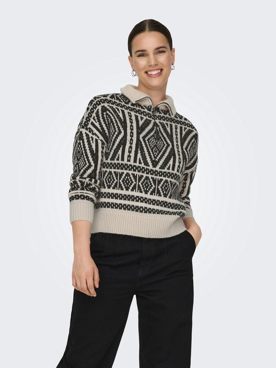 Only Trui Onlfelicia Ls Zip Pullover Knt 15329930 Pumice Stone/w. Black Dames Maat - M