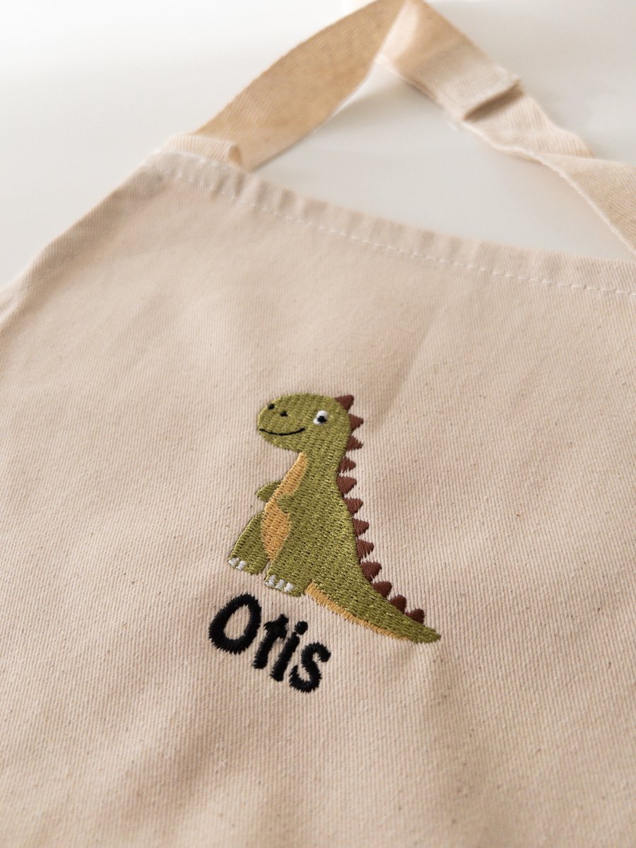 Kinder kookschort met naam - gepersonaliseerd - 100% katoen - kinderschort geborduurd - kids apron - custom made apron - kinderkok - koken cadeau - kinder cadeau - kado met naam - gepersonaliseerd cadeau kind - keukenschort - Sinterklaas - Kerst Dino