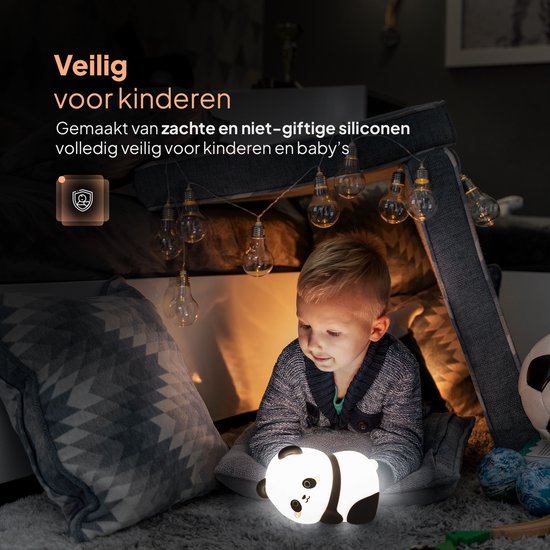 Nachtlampje Kinderen - Mobstore Panda Nachtlampje - Draadloos & Oplaadbaar - Touch Bediening - Dimbaar LED Licht - Timerfunctie - Slaaptrainer - Ideaal voor Babykamer & Kinderkamer - Siliconen Bedlampje van Mobstore — afbeelding 4
