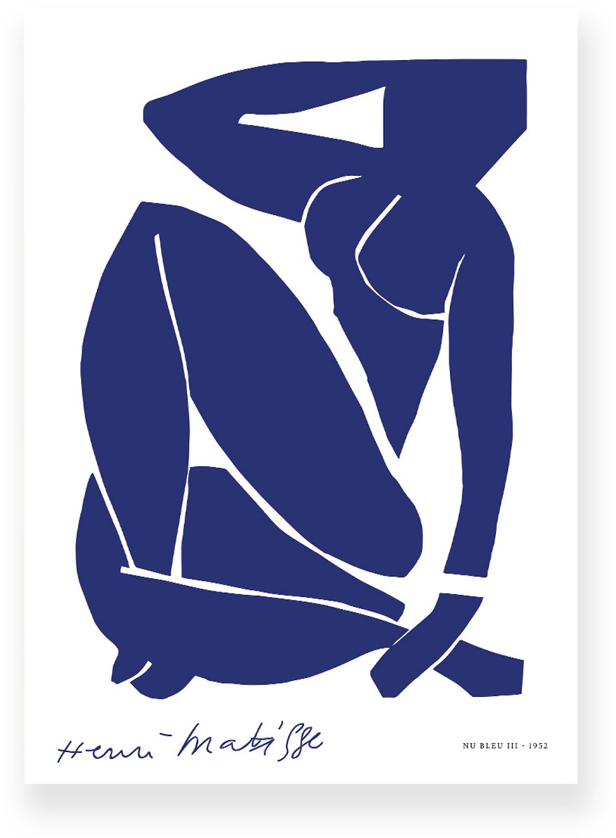 Yisual Poster 30x40 cm - Blue Nude lll - Henri Matisse - Blauw - Wit - Abstract - Modern - Muurdecoratie - Wanddecoratie