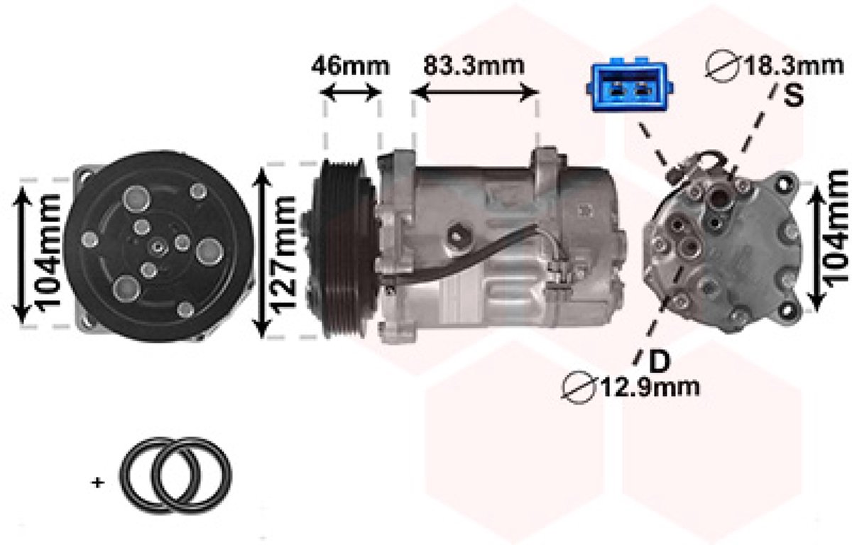 Van Wezel - AIRCO COMPRESSOR VOOR VW TRANSPORTER CARAVELLE 1996-2003 7D0820805C