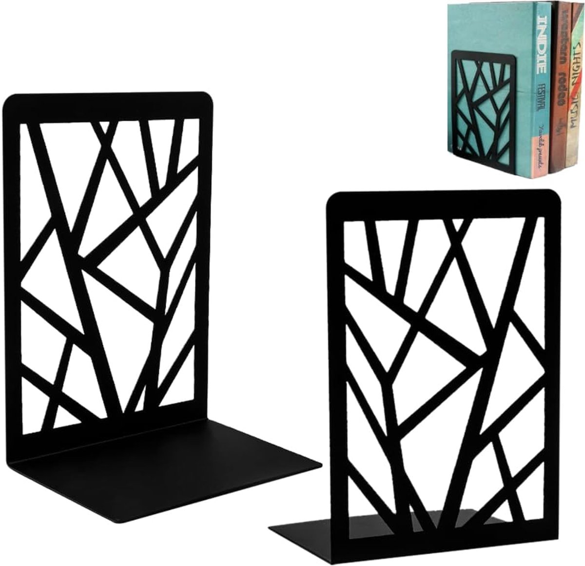 Ibenzoa Duurzame Metalen Boekensteunen Set – Stabiliteit en Functionaliteit voor Diverse Gebruiksscenario's zwart