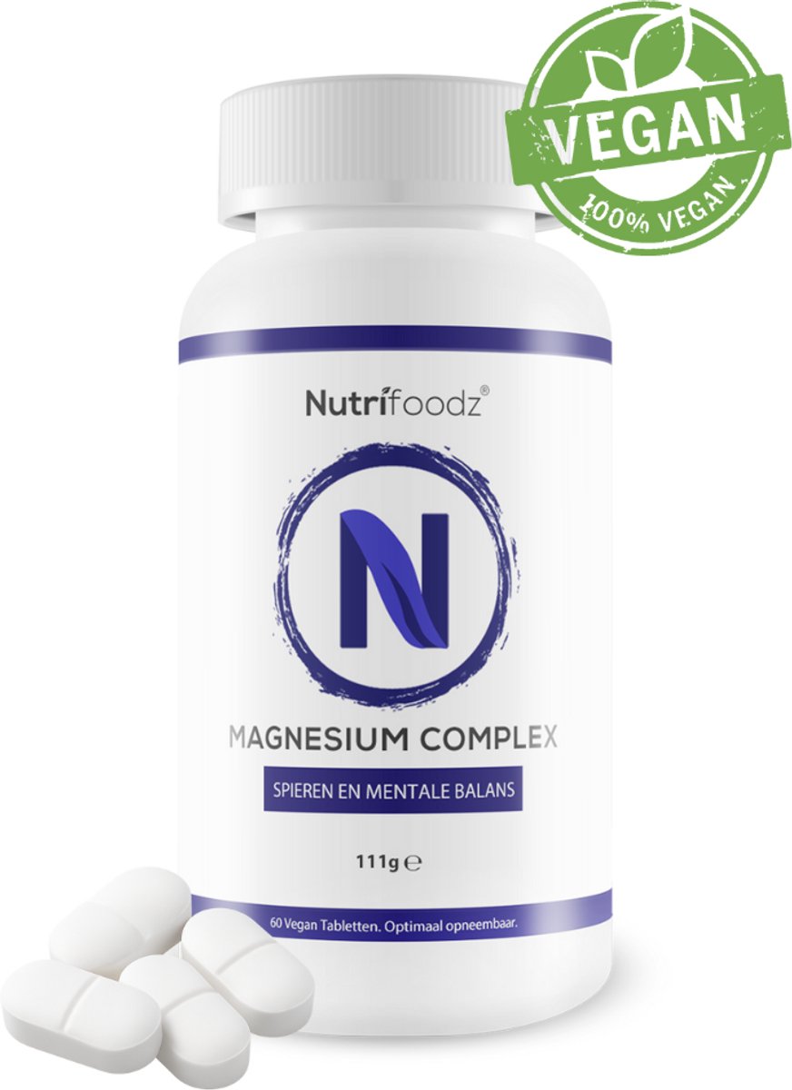 Goedkoopste Nutrifoodz® Magnesium 200 Complex – 4 Magnesiumvormen & Vitamine B6 - Hoog Opneembaar - Vegan - 111g - 60 tabletten