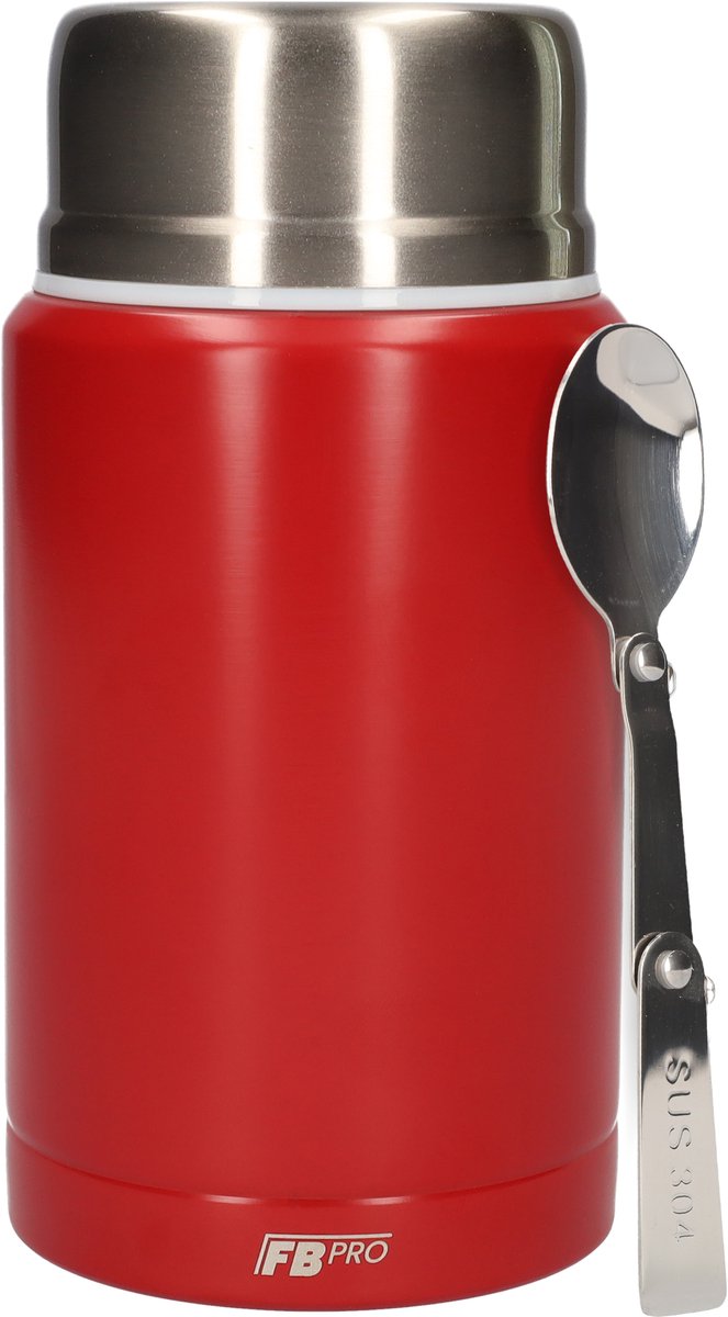 Thermos Voedselcontainer met Lepel - Thermoskan - Thermosfles - Voedsel container voor soep en noodles of babyvoeding en havermout of ijs en meer! - Yoghurt beker to go - Thermosbeker voor het meenemen van eten - Rood - 750ml