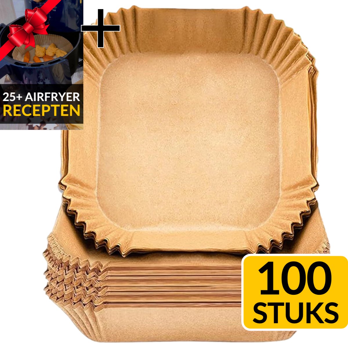Beyeza Airfryer XL en XXL Bakpapier - Vierkant - 100 Stuks - Airfryer Accessoires - Wegwerpbakjes - Papier Bakjes - 20 tot 23 cm
