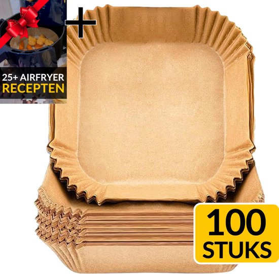Beyeza Airfryer XL en XXL Bakpapier - Vierkant - 100 Stuks - Airfryer Accessoires - Wegwerpbakjes - Papier Bakjes - 20 tot 23 cm