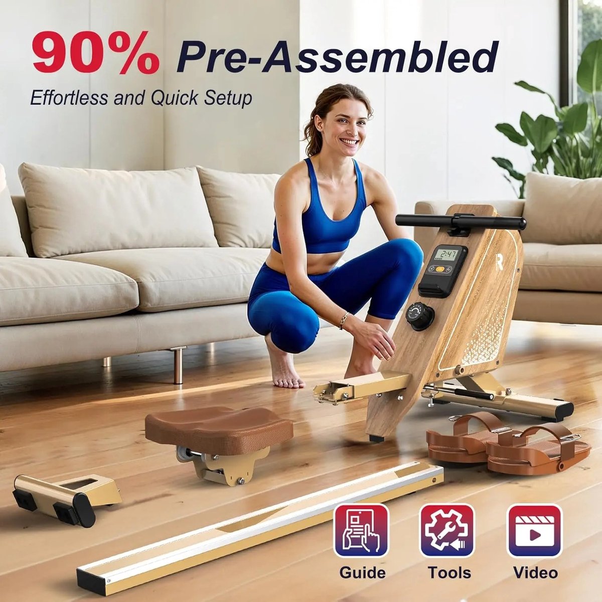 Afbeelding 3 van Luxe Magnetische Roeimachine voor Thuis – 16 Weerstandsniveaus, Bluetooth & LCD-scherm – Full-Body Workout Roeiapparaat tot 150 kg – Stil, Compact & Verticaal Opvouwbaar – App-Compatibel met Kinomap & FitShow