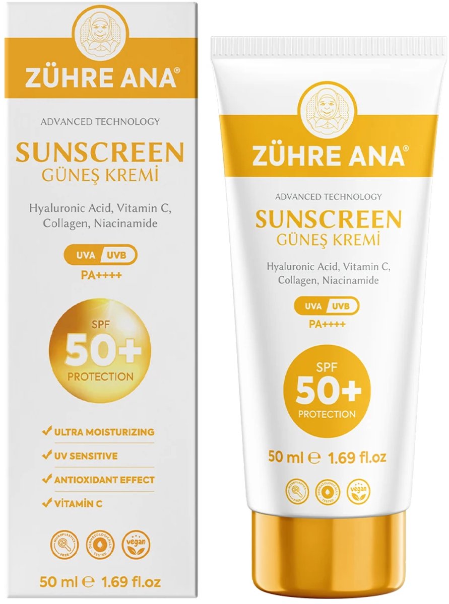 Zühre Ana® SPF 50+ Zonnebrandcrème met Vitamine C, Hyaluronzuur en Collageen – 50 ml Ultieme Bescherming en Hydratatie