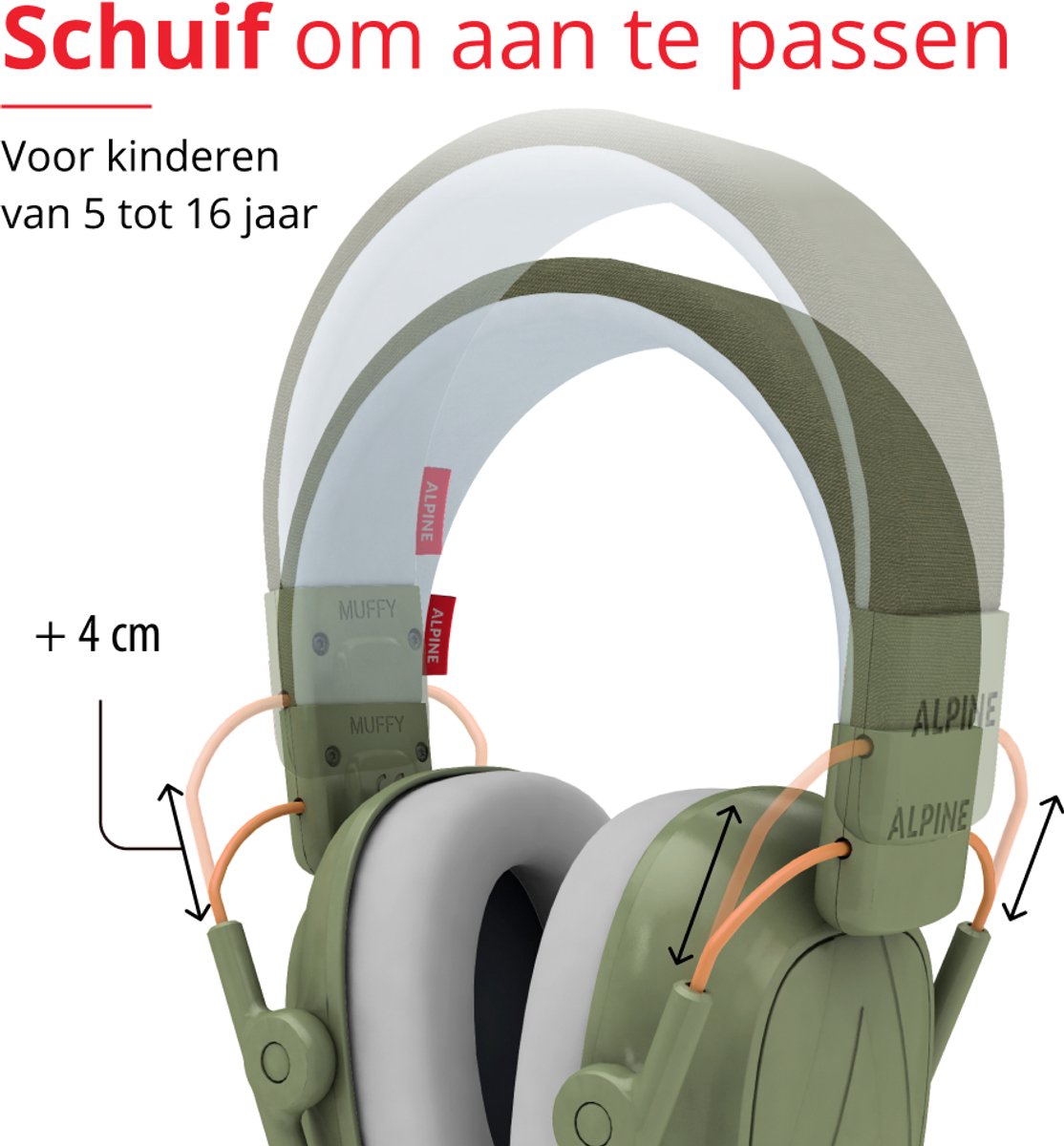 Alpine Muffy Kids Gehoorbescherming Kinderen 25 dB (5–16 Jaar) - Verstelbare Oorkappen voor Focus, School & Evenementen - Comfortabele & Opvouwbare Oorbeschermers - Groen – foto 3