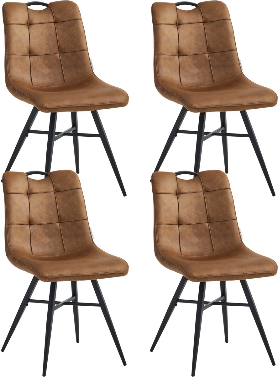 Colenis® - Bloq Eetkamerstoel - Set Van 4 - Cognac - Microfiber Stof - Industrieel - Comfortabele Stoel voor Eetkamer of Keuken