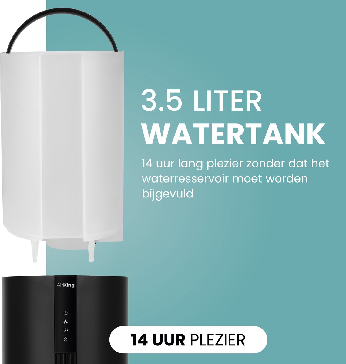 AirKing Luchtbevochtiger - Humidifier Zwart - Bevochtiger huiskamer slaapkamer - Topfill - 3.5 Liter - Hygrometer - Aroma thumbnail 3
