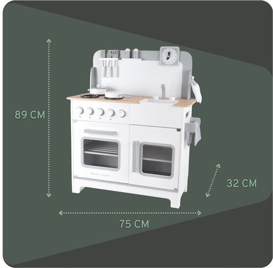 Houten kinderkeuken Chef Deluxe XL wit - 3 jaar - aanrechthoogte 59 cm - incl. 9 accessoires van Houten — afbeelding 2
