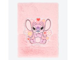foto van Lilo & Stitch Notitieboek - Kleur: Roze - Fluffy Notitieboekje - Disney Lilo & Stitch - Formaat: A5 - 80 Pagina's - Hoge Kwaliteit - Gelinieerd - Stitch & Angel - Dagboek / Notities / Journal - Schrijfboek -