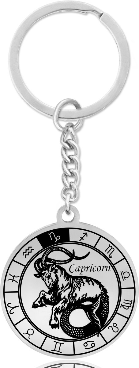 Sterrenbeeld Steenbok (Capricorn) Sleutelhanger – Spiritueel Cadeau van Roestvrij Staal – Zilverkleurig – Pax Amare