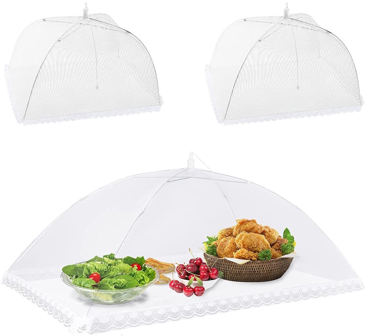 Ibenzoa® Opvouwbare Vliegenkap Set van 3 voor Eten en Buitenactiviteiten met Handige Opbergtas