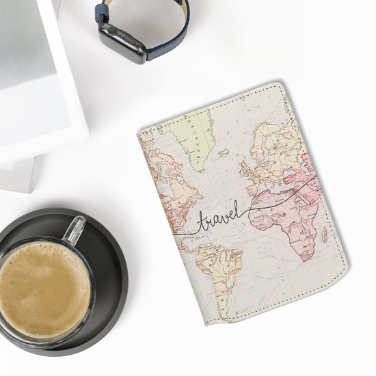 kwmobile e-reader hoesje geschikt voor Pocketbook Verse / Verse Lite / Verse Pro / Color / Vivlio Light/Light HD hoes - E reader flip case met magneetsluiting - Ereader cover - Travel Wereldkaart design in zwart / meerkleurig van Merkloos — afbeelding 5