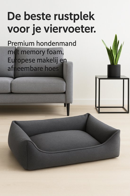 Panier orthopédique gris foncé pour chiens, avec mousse à mémoire de forme et housse amovible.