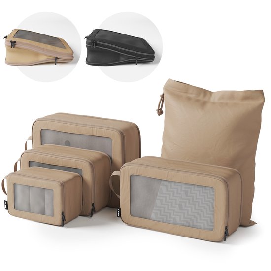 ONYX Compressie Packing Cubes - 5 stuks - Koffer Organizer Set - Compressie rits - Voor koffers en tassen - Bagage & Backpack Compression - Beige