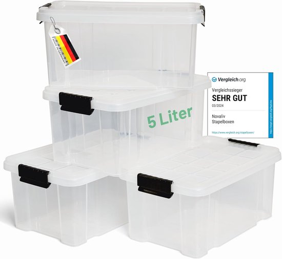 2 Scatole Portaoggetti Novaliv 80 Litri - Impilabili, Coperchio A Clip, Antracite, Plastica Senza BPA, Per Garage E Traslochi