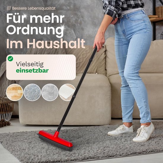 Novaliv rubberen bezem met steel voor in de auto & wisser kappersbezem rubberen knopbezem hondenhaarverwijderaar bezem voor binnen stenen vloeren tapijtbezem vloerwisser huishoudbezem wonderbezem van Novaliv — afbeelding 2