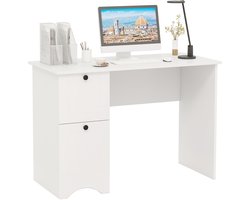 COSTWAY Bureau met 2 laden, kleine computertafel, kinderbureau, moderne bureautafel, pc-tafel voor slaapkamer, werkkamer, kantoor, wit, 109 x 50 x 75 cm (wit)