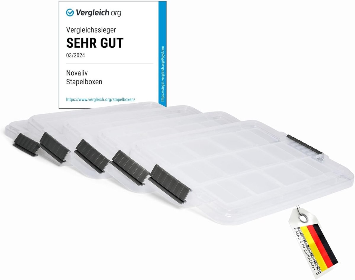 Novaliv 5x vervangingsdeksels 27 liter met clipsluiting 46,5x36,5 cm transparant