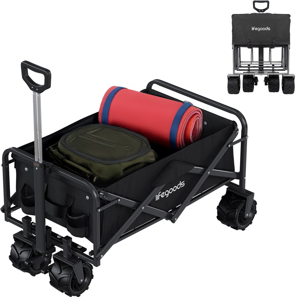 Bol.com LifeGoods Bolderkar Opvouwbaar - 94L - 80KG Draagkracht - 98x59x107CM - Stevige Wielen met Rem - Inklapbare Bolderwagen ... aanbieding