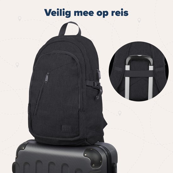 Sac à dos TRVLMORE - 25 L - 15,6 pouces - Sac à dos pour ordinateur portable avec port USB - Cartable - Homme et femme - Sac - Garantie à vie - Zwart