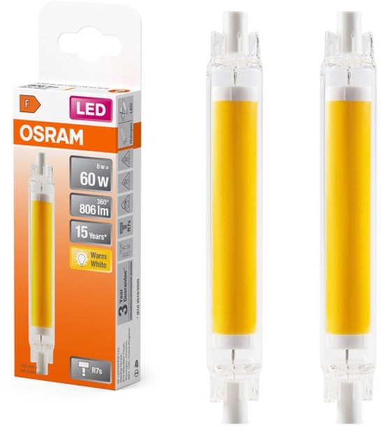 2 stuks | Osram LED R7s Ø1.6x11.8cm 8W 806lm 2700K Niet-Dimbaar | R7s | Extra Warm Wit | 8 watt | 15.000 Branduren