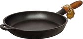MAYSTERNYA Gietijzeren Koekenpan - ø 24 x 4 cm - Geschikt Voor Inductie - Houten Handvat - Pannen - BBQ Pannen - Pannenset - BBQ Accessoires - Barbecue - Keuken Cadeau - Cadeau - Cadeaupakket Geschenk - Steelpan - Zwart