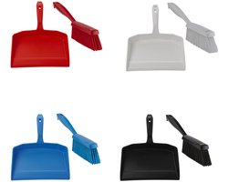 Vikan® Stoffer en Blik Blauw,rood,wit,zwart kunststof Vikan 4 stuks 4x handveger 4x blik rood wit blauw zwart