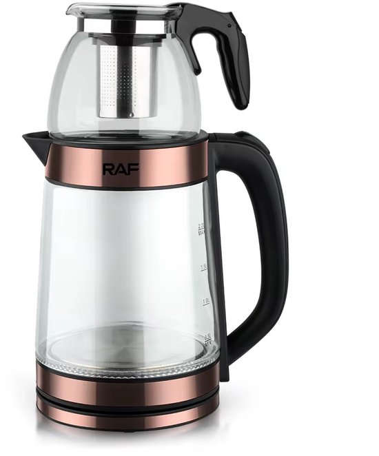Waterkoker met Theepot | Elektrische Turkse Theepot | Rose | Caydanlik | Caymatik | Elektrische thee maker | Thee maker | Glazen Theepot | 1,8/1,2L | 1800W | Elektrisch