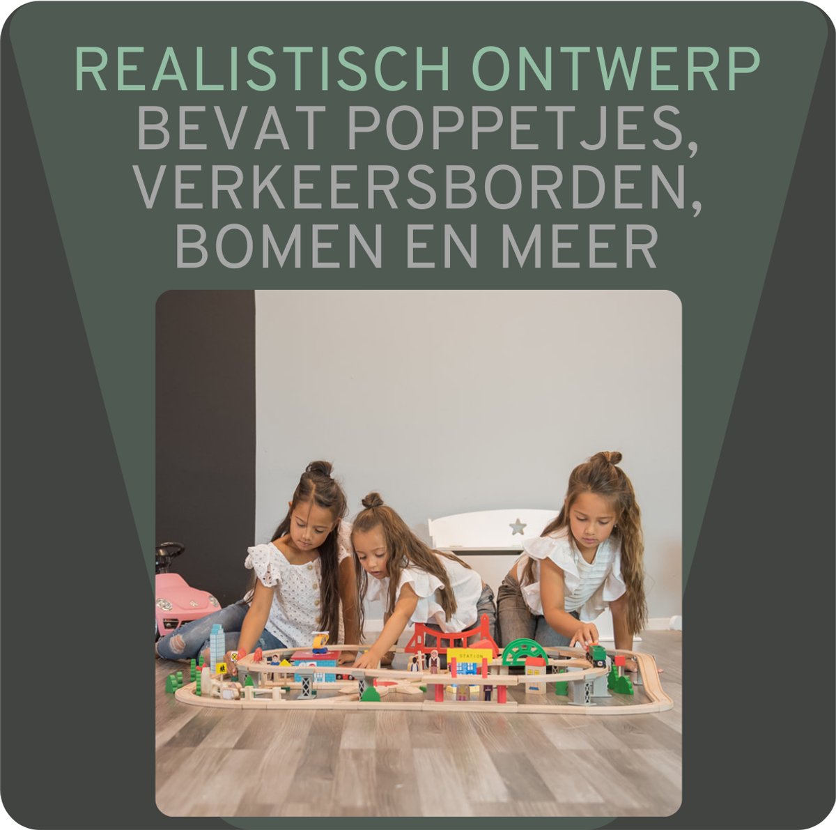 Bandits & Angels Houten Treinset 130 delig met Treinstation vanaf 3 Jaar voor Jongens en Meisjes - Trein Set met 130 delen en 2 Treinen van Hout - Treinbaan voor Kinderen met Accessoires — afbeelding 5