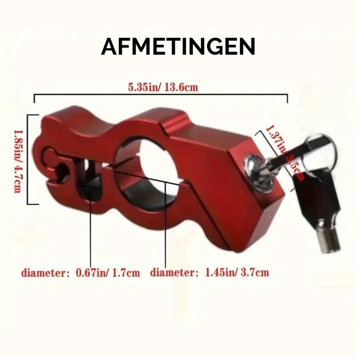 Stuurslot - Slot voor Scooter, Fiets – Universeel Beveiligingsslot met Sleutel – Aluminium Anti-diefstal Handremslot – Max. Stuurdikte 3,7 cm – foto 3