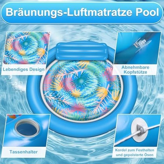 Tanning Pool Bed - Luchtbed Zwembad Opblaasbaar - Rond - Blauw van Funboy — afbeelding 2