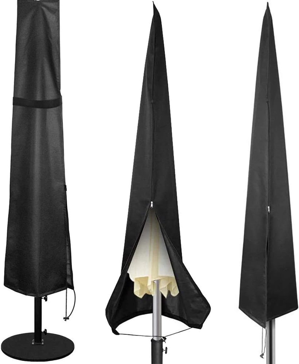 Famanu Terrasparapluhoes, 420D Oxford zware waterdichte parasolhoezen met rits en telescopische stang voor 2,1 m tot 3,4 m outdoor tuintafel parasolhoezen Zwart