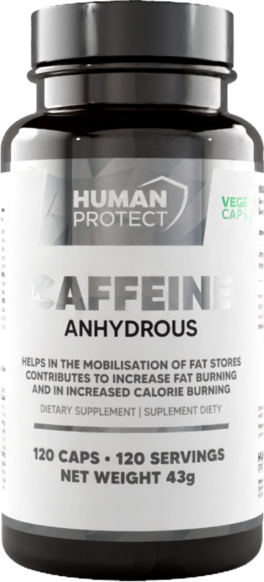 Human Protect - Caffeine Anhydrous - 120 caps - 120 servings - Energy - Energie - Pre-Workout - Preworkout - afvallen - fatburner