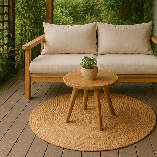 MISOU Vloerkleed Rond - Binnen Tapijt - Jute - Veranda - Kleed - Wandkleed - 80x80cm - Beige - Wanddecoratie - MOLY