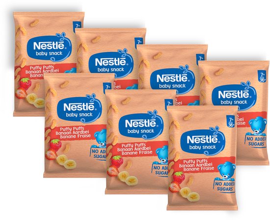 Nestlé Baby Snack Puffy Puffs Banaan Aardbei - Babyvoeding Tussendoortjes 7m+ - 7 zakjes x 28g