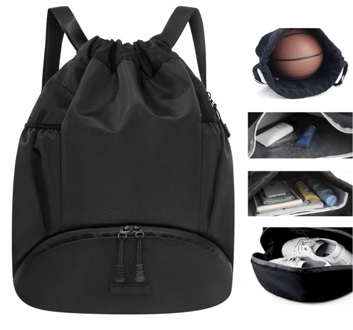 BASISSOIRES Sportrugzak met Schoenenvak - Gymtas voor Jongens, Meisjes en Volwassenen - Zwemrugzak, Voetbalrugzak, Fitnessrugzak & Basketbalrugzak - 25 Liter - zwart