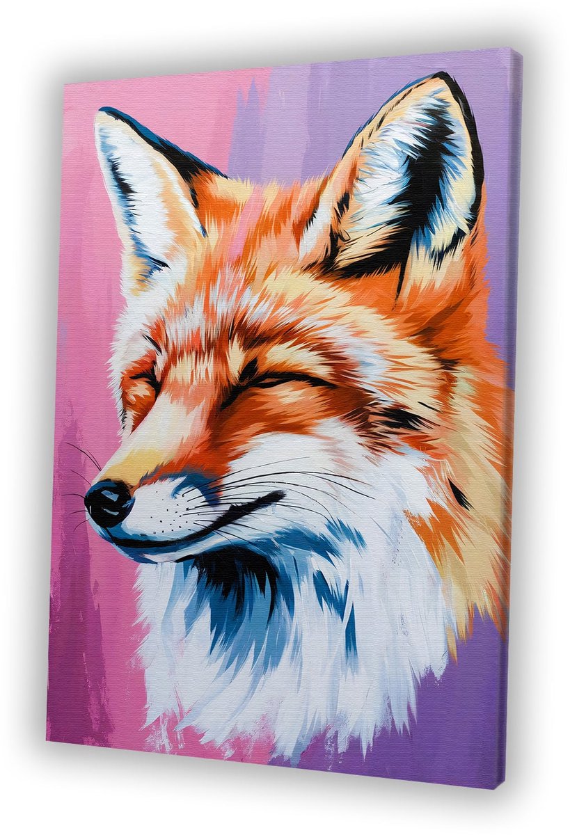 Kleurrijke vos - Vos schilderijen canvas - Wanddecoratie canvas dier - Pop Art - Landelijk schilderij - Kantoor decoratie - canvas 30x45 cm