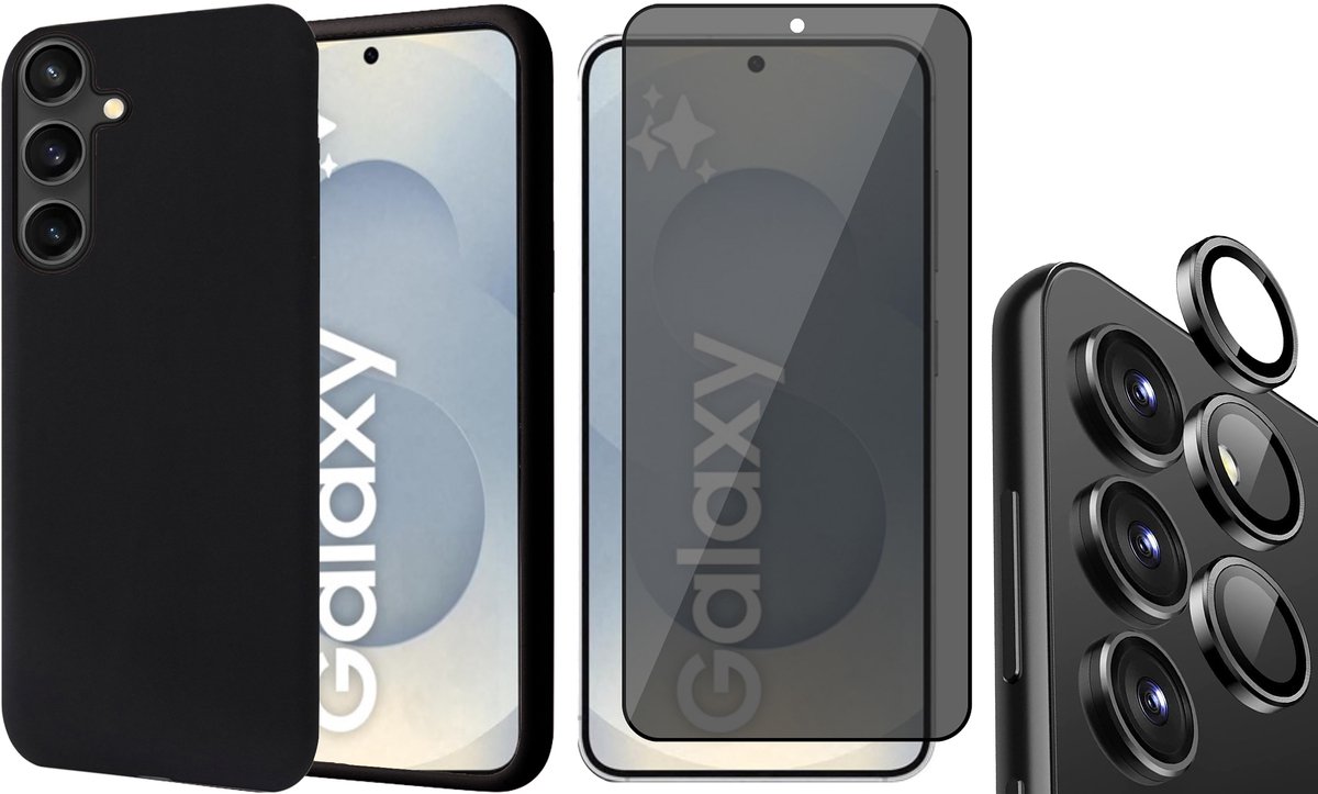 Hoesje geschikt voor Samsung Galaxy S25 Plus - Privacy Screenprotector Volledig Dekkend Glas & Camera Protector - Mat Back Case Zwart