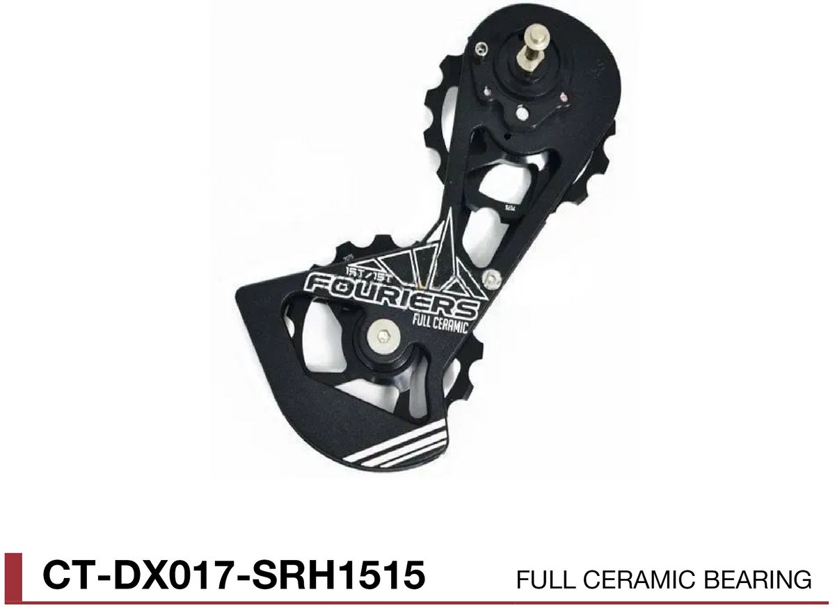 FOURIERS Oversized Derailleur Cage (CT-DX017-SRH1515) - CNC-gefreesd - Aluminium Cage en Pulley - 15T/15T - Volledig Keramische Lagers - Zwart - SRAM RED / SRAM FORCE / SRAM RIVAL (11-speed / max 28T)