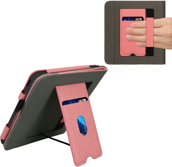 kwmobile flip cover voor e-reader - geschikt voor Kobo Libra Colour - Van imitatieleer en -suède - In poederroze / donkergrijs van Merkloos — afbeelding 2