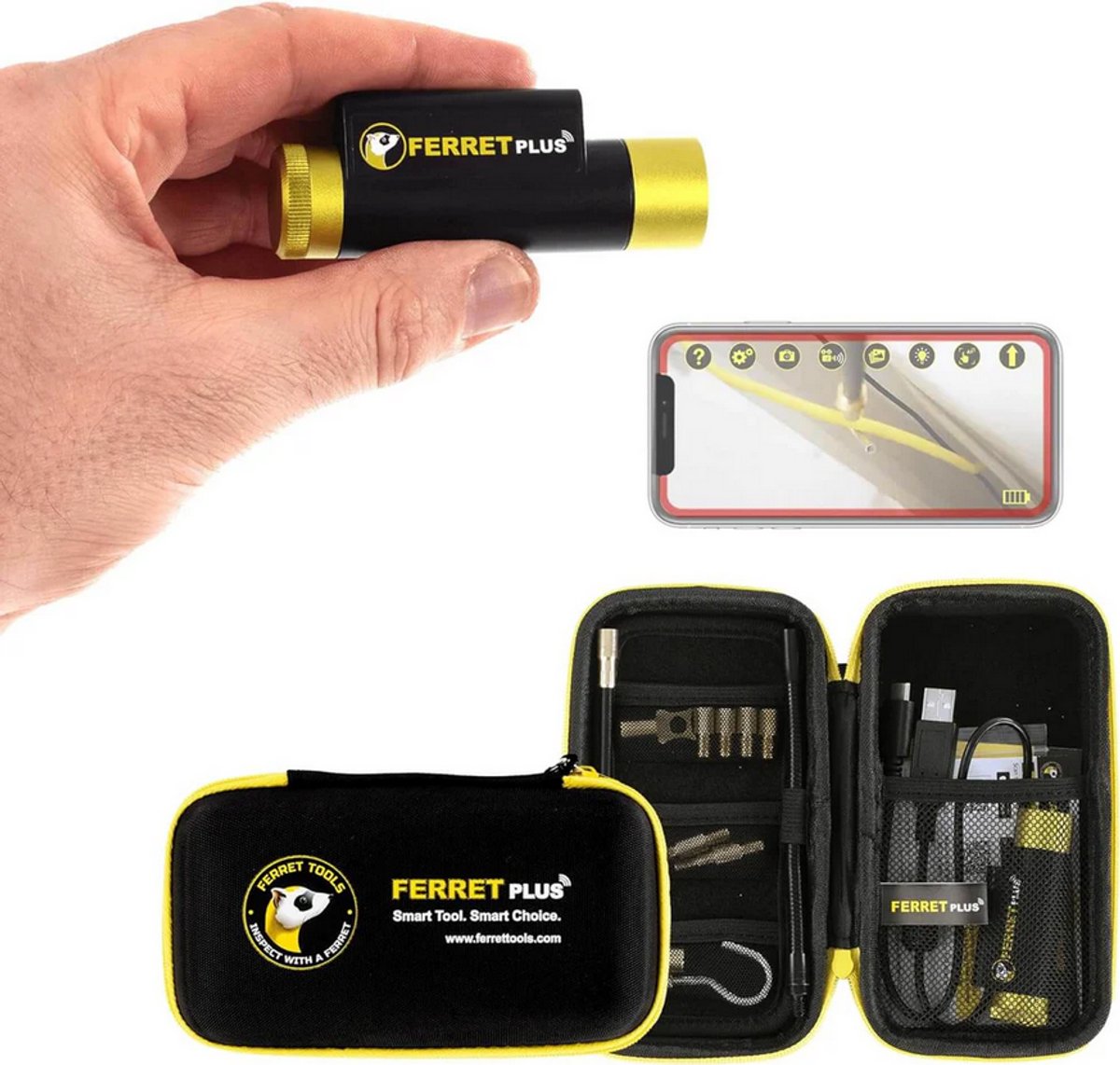 Ferret Plus IP67 WiFi-inspectiecamera, mini camera voor met telefoon, met spannings detectie