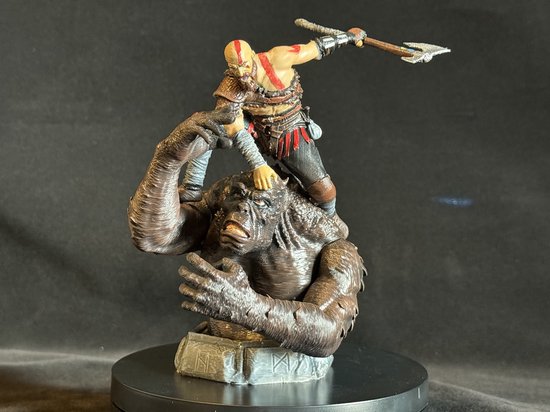 Handmade God of War Kratos Action Figure Fighting Ogre - Painted 3D Printed Collectible Gift for Gamer Birthday Present